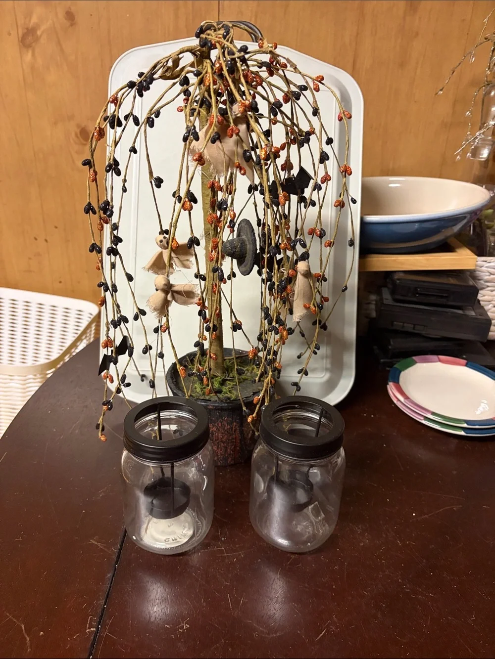 Home Holiday Black and Orange Beaded Tree Décor - Unbranded